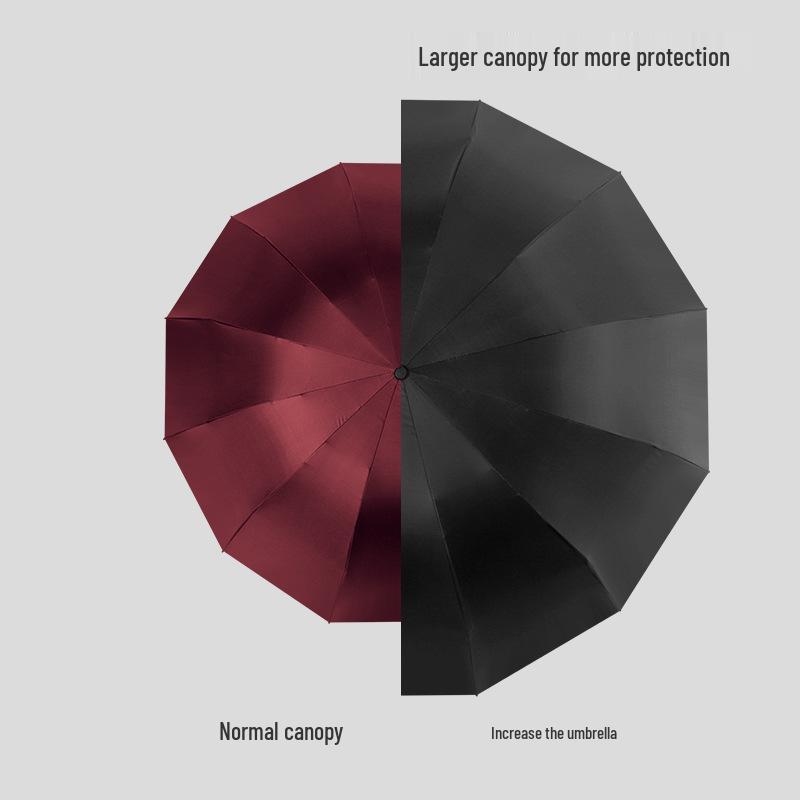 Extra Großer Verstärkter Sturmfester Faltbarer Regenschirm für Sonne und Regen - Schwarzkleber 3-Personen Studentenmodell