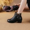 Johnature Genuine Leather Shoes Retro Ethnic Style Thick Heel Versatile Women's Short Boots