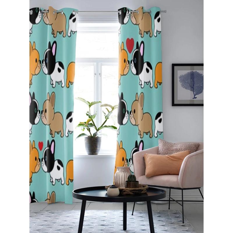 Оконные шторы с изображением щенка бульдога для гостиной — фото 3