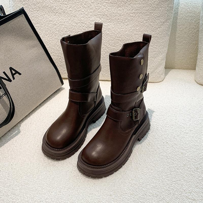 

2025 autumn and winter new British Martin boots women s versatile round head thin retro Maillard boots 40 коричневый