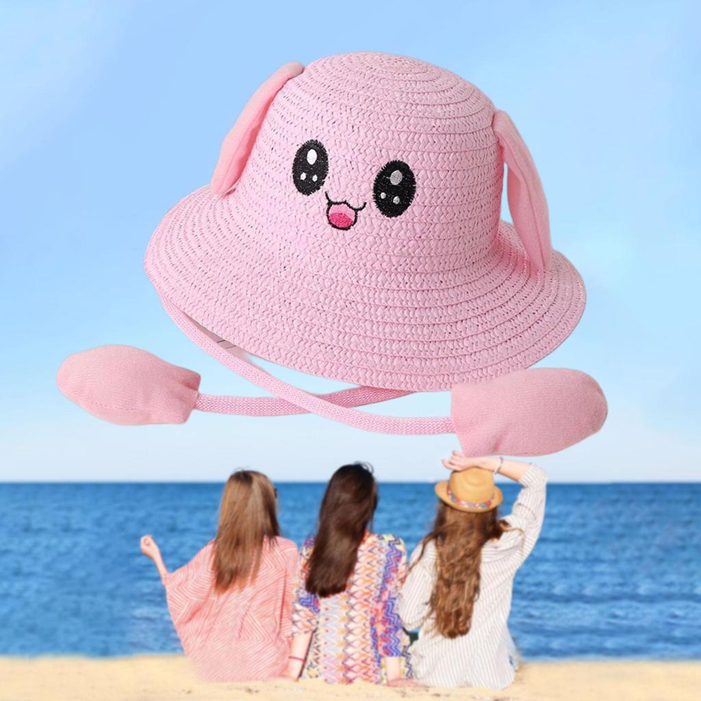 Rabbit Ear Sunshade Straw Hat Trendy Fisherman Caps for Street Trips Outdoor Pink