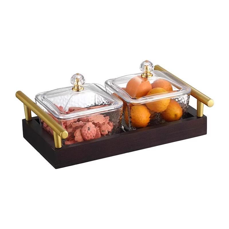 ZISIZ 6-Compartment Snack Platter with Wooden Tray & Glass Bowls