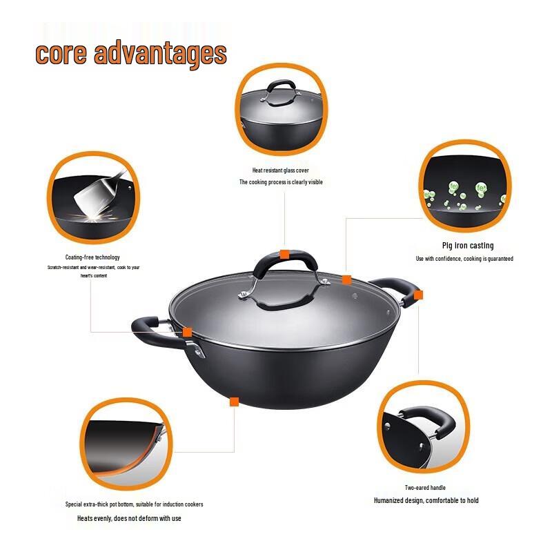 Supor Cast Iron Deep Wok with Double Handles, 36cm