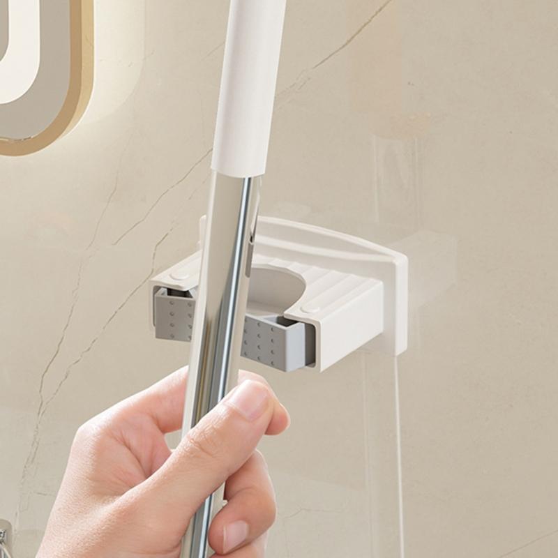 2pcs Self-Adhesive Mop Holder Wall Mounted Mop Brooms Organizers Cleaning Tool Holder for Laundry Room, Bathroom, Garage