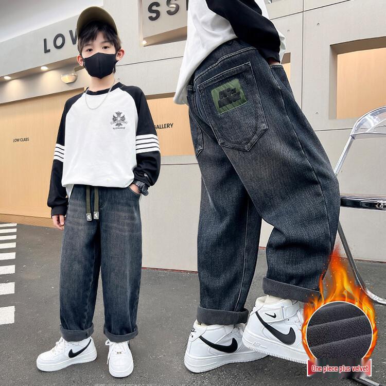 Boys' Plush Lined Jeans - 2025 Autumn/Winter Casual Fashion for Middle and Older Children