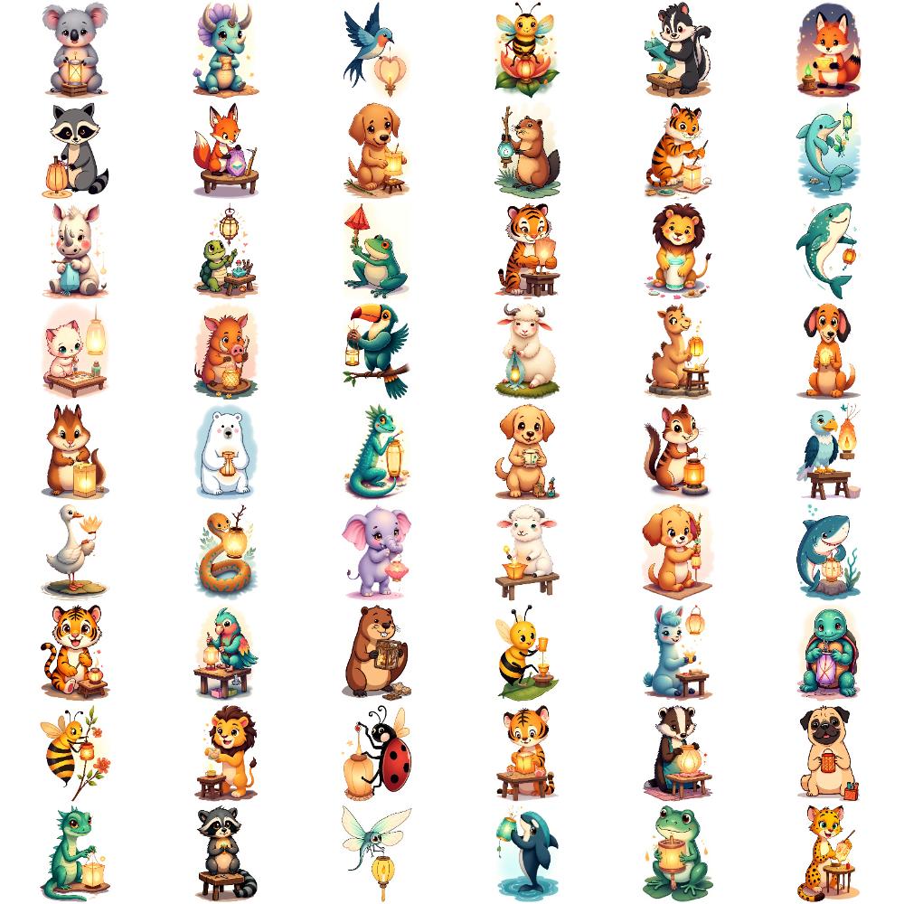 54pcs Kawaii Temporary Tattoo Kids Night Lantern Bear Tiger Fake Tattoo Stickers Cute Animal Body Art Arm Tattoo Stickers