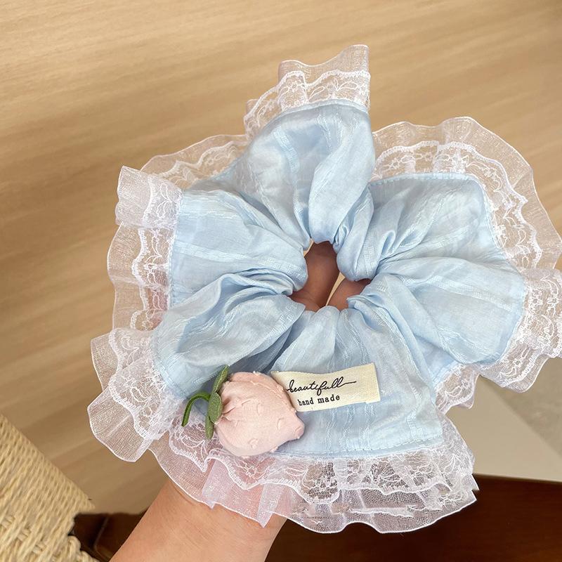 

Изысканные эластичные кружевные резинки для волос с клубникой, милые большие кружевные резинки для волос, корейский стиль, тканевое, преувеличенное кольцо для волос, на каждый день