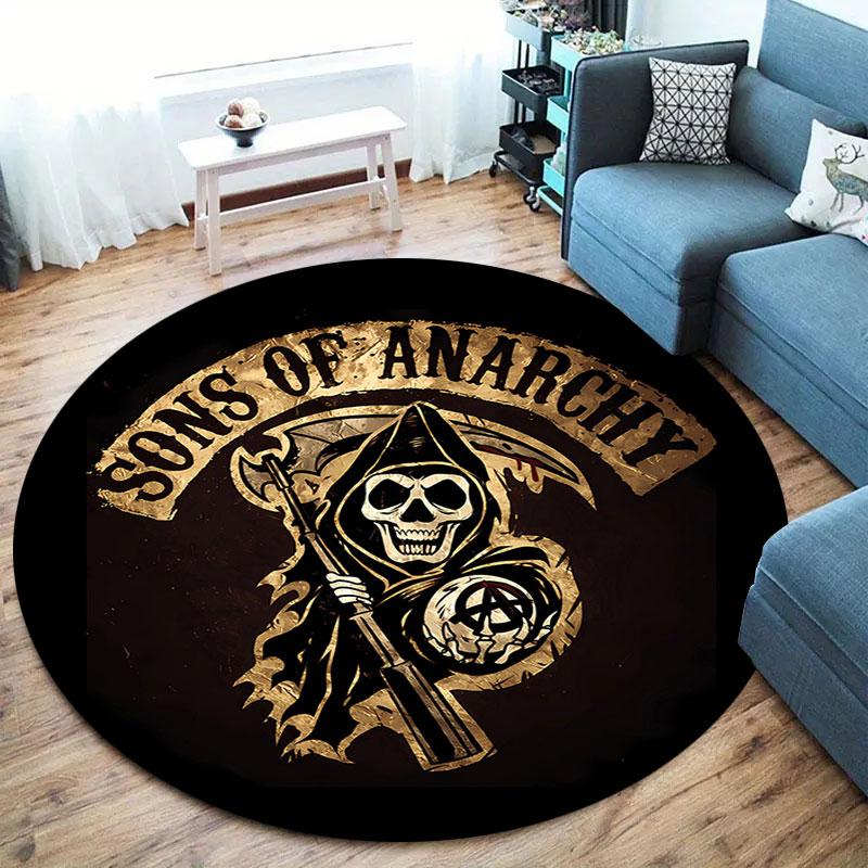 Sons of Anarchy Round Area Rug,Carpet Rug for Living Room Bedroom Sofa Playroom Decor,Non-slip Floor Mat