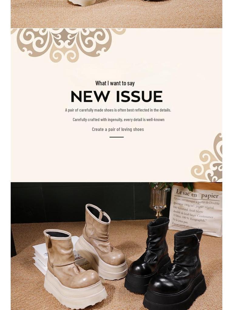 Women's Khaki Height-Increasing Ankle Boots - Soft, Lightweight Cowhide, Early Autumn 2025