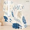Women Plus Size Two Piece Set Square Neck Short Sleeve Tie Waist Printed Flared Dress 3 4 Sleeve Open Cardigan Blue White