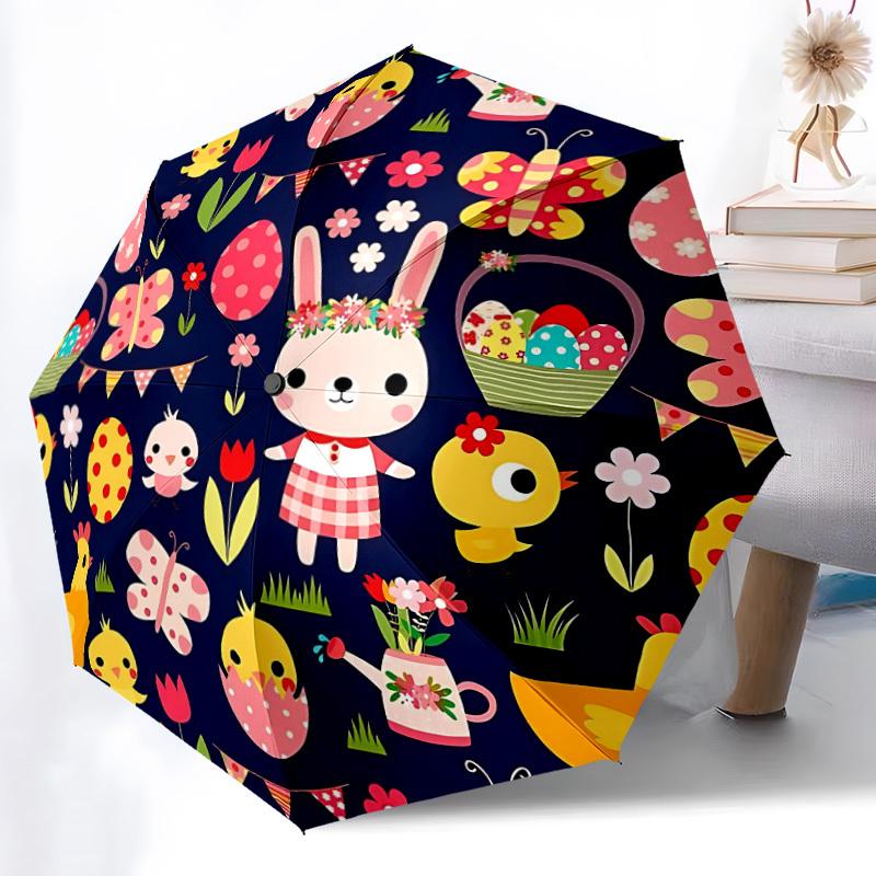 1pc Easter Eggs, Bunny Automatic Opening and Closing Folding Umbrella with 8 Iron Ribs - Portable, Foldable for Travel Yy251124108