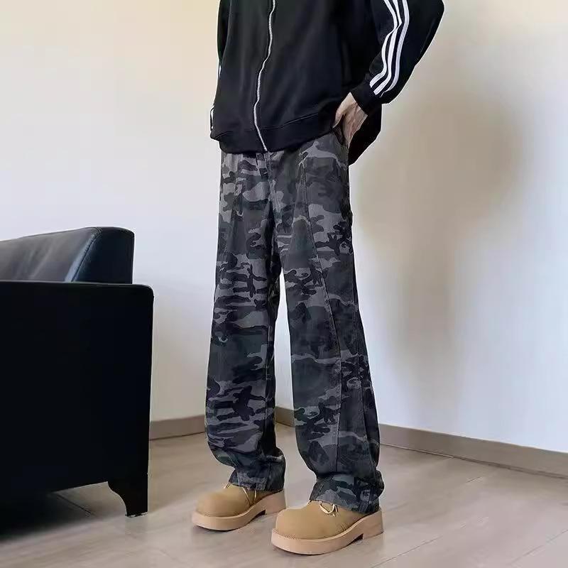 Camouflage Jeans Men's Spring and Autumn Trendy Brand American High Street Casual Pants Loose and Slightly Pulled Trousers