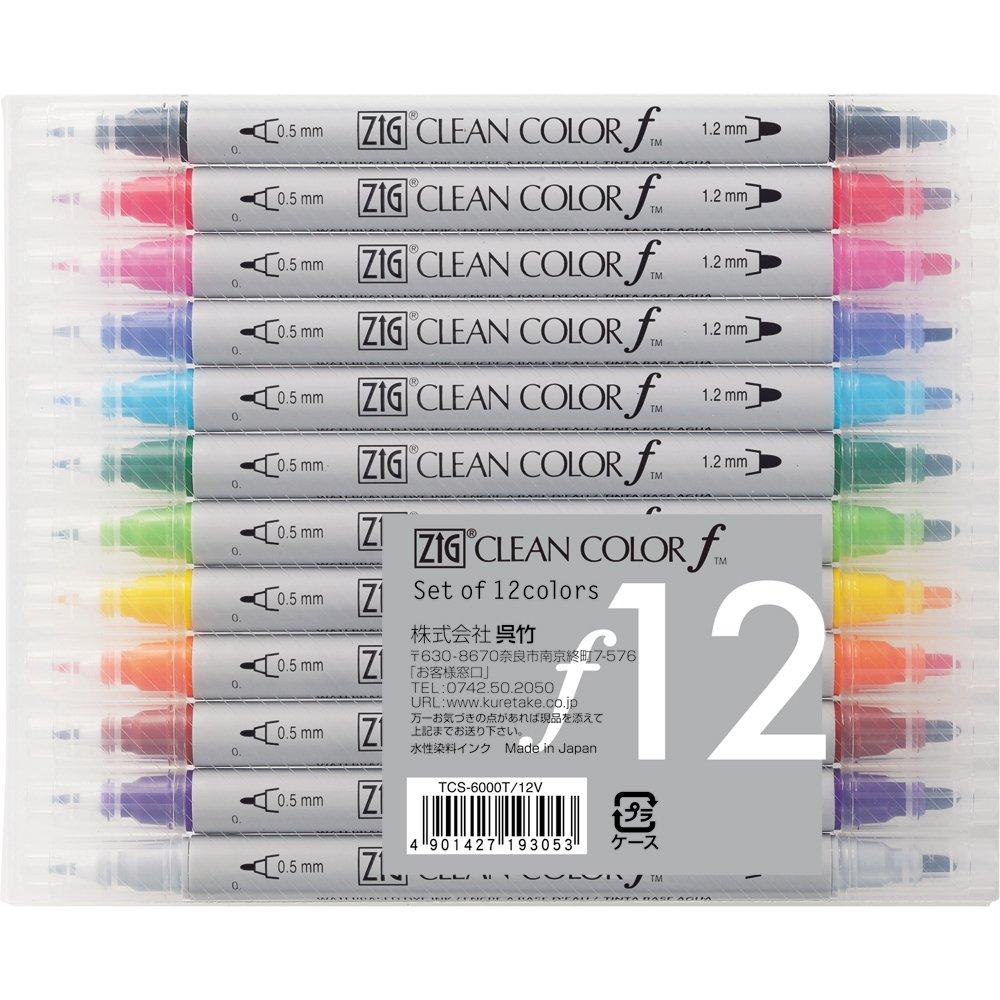 Kuretake Pen ZIG Clean Color F 12 Colors Water-Based TCS-6000T/12V