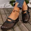 Sandales creuses en maille d'été pour femmes, chaussures plates peu profondes avec boucle, chaussures de plage confortables rétro, nouvelle collection 2024