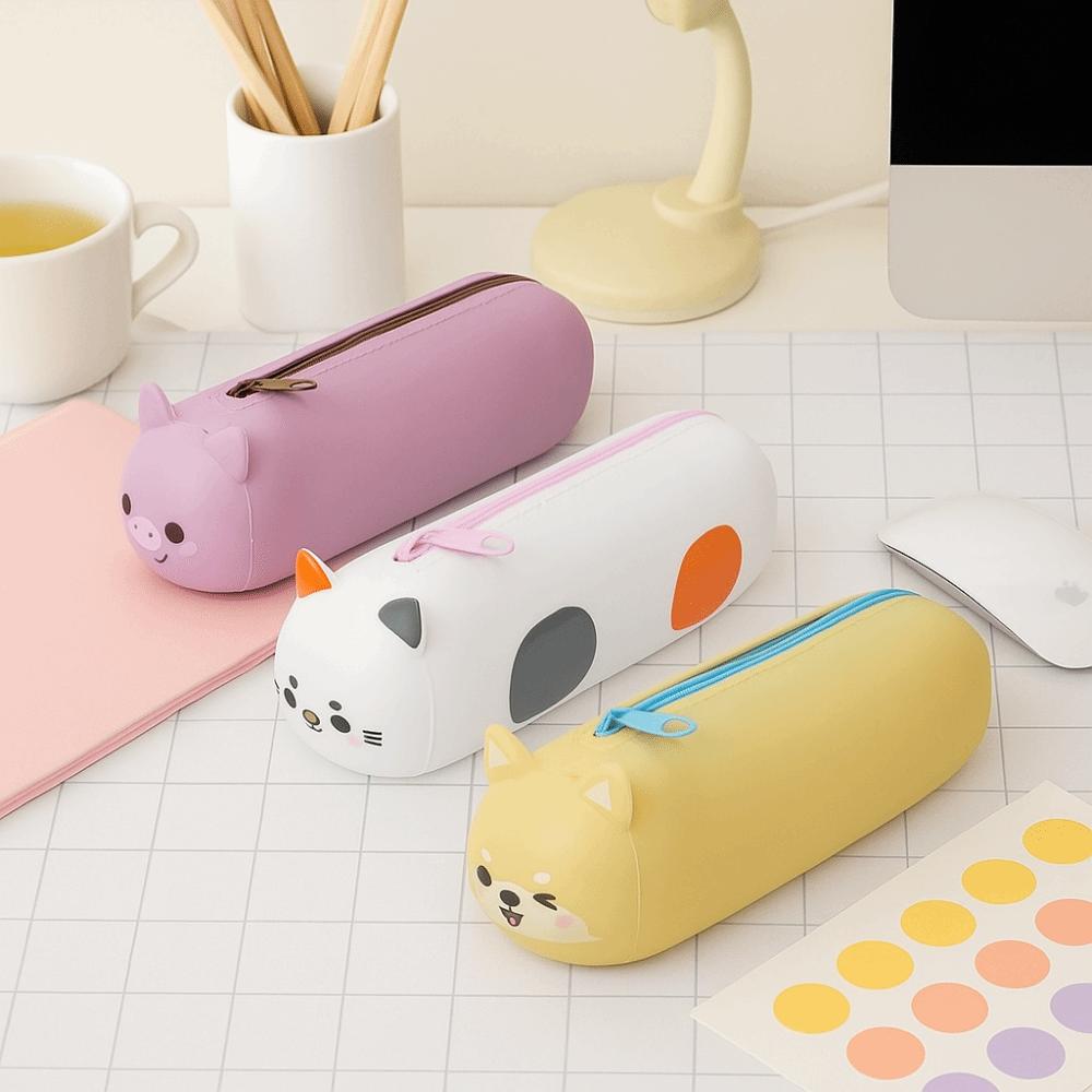 Large Capacity Portable Stationery Box Soft Texture Cartoon Animal Pencil Case  Daily Use