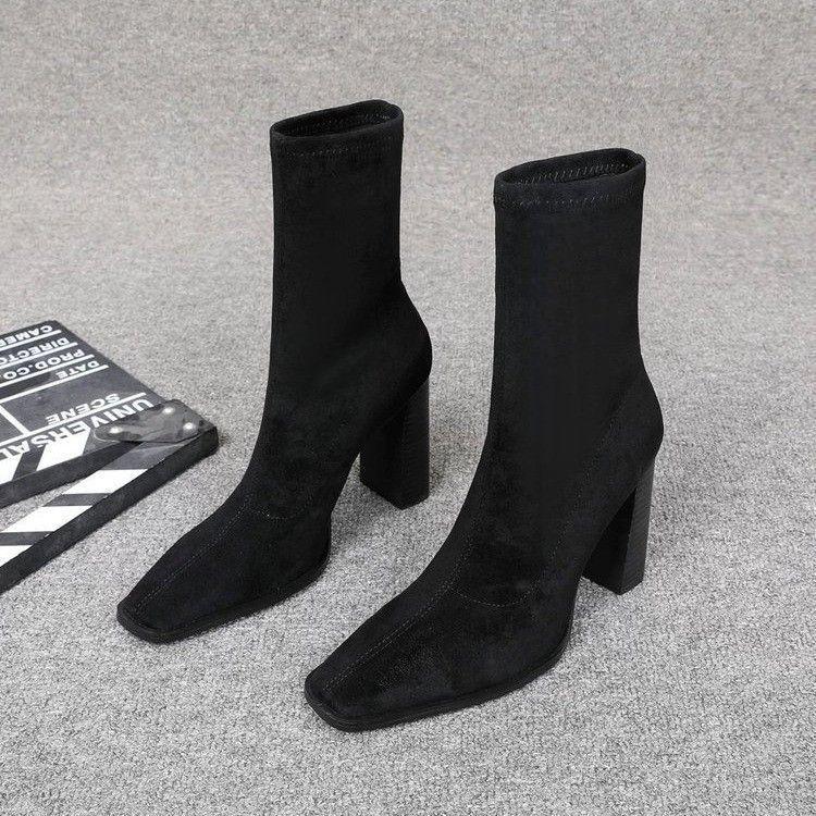 European & American Kendall Style Square Toe Chunky Heel Ankle Boots - Women’s Autumn/Winter Patent Leather Skinny Fashion Boots