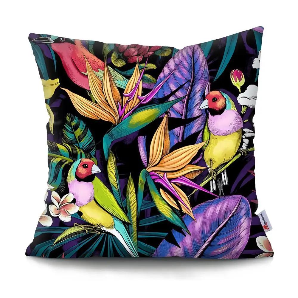 45x45CM Tropical Plant Parrot Print Pattern Cushion Cover for Home Living Room Sofa Decoration Pillow