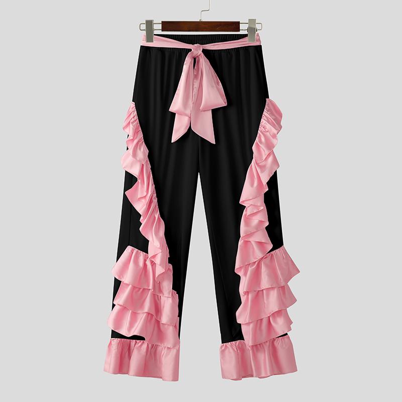 

INCERUN Мужские брюки-шаровары с эластичной резинкой на талии и оборками S чёрный