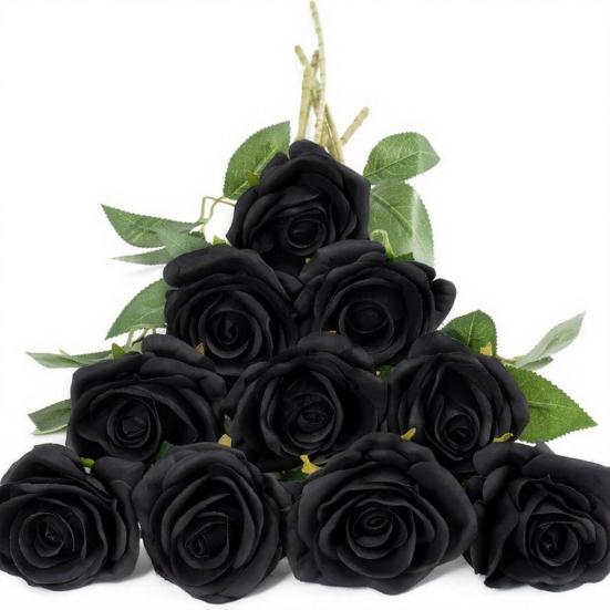 Artificial Rose Flower with Green Leaves Realistic Fake Silk Flower Branch Home Office Wedding Party Faux Bloom Decoration Table Centerpiece