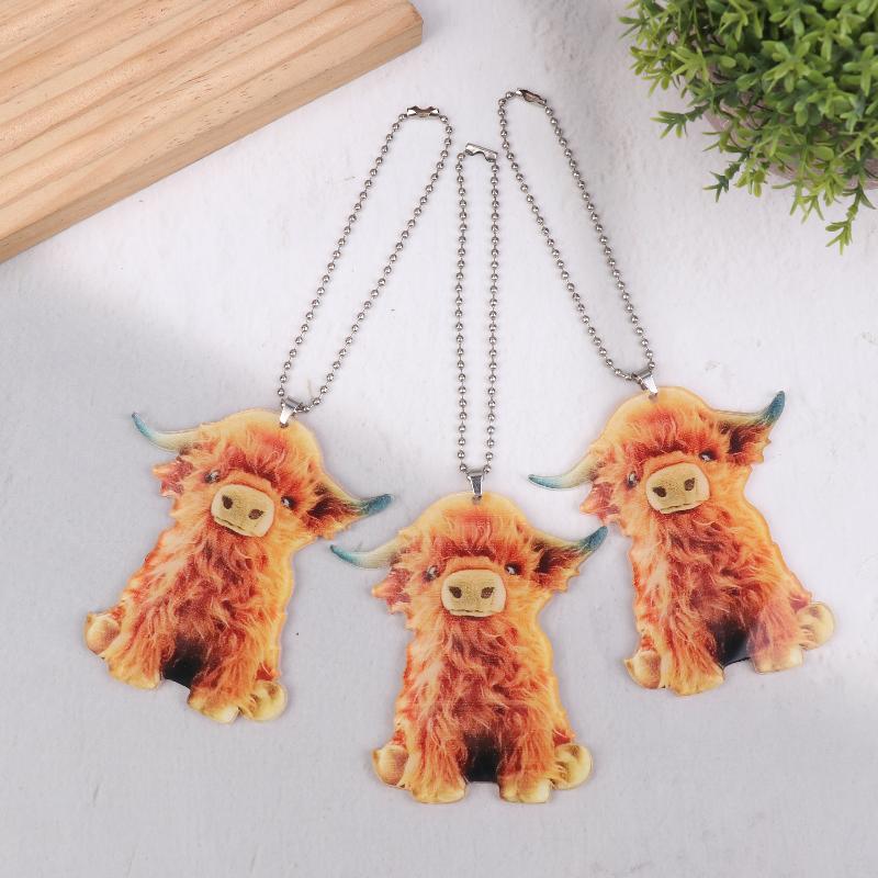 2D Flache Hochlandkuh Acryl Anhänger Ornament Niedliche Hochlandkuh Hängende Dekoration Auto Rückspiegel Anhänger Feiertagsdeko