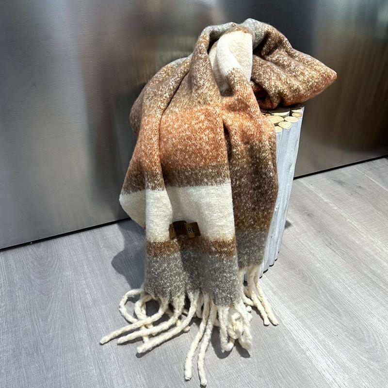 New autumn and winter striped scarf women's high-end sense versatile imitation cashmere scarf thickened warm scarf shawl