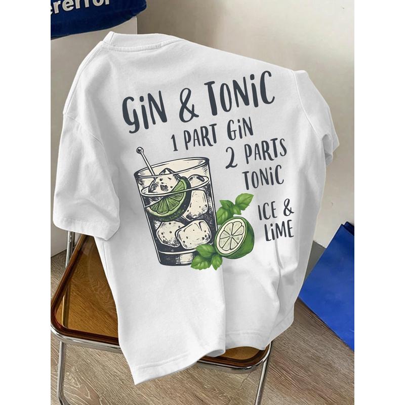 Men'S New Pure Round Neck Short Sleeve T-Shirt With Cocktail Print, Perfect For Vacation, Casual Wear, Comfortable, Soft, Breathable, A Summer