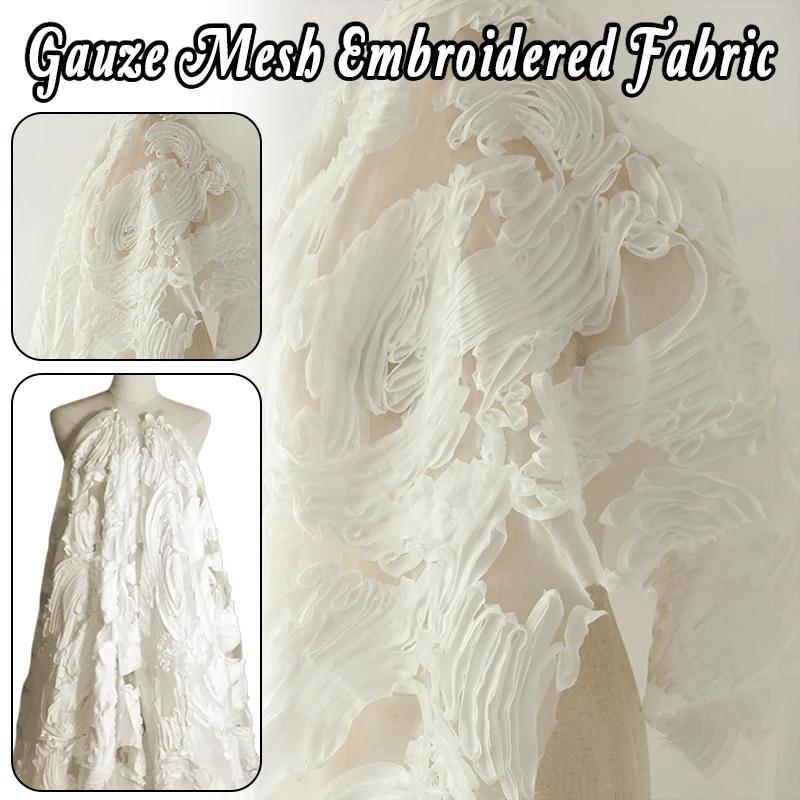 Tessuto a Rete di Garza Ricamato a Fiore 3D da 140 Cm per Gonne Vestiti Cucito Fai-da-te Materiale Morbido e Soffice per Moda e Sartoria