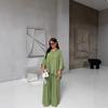 2025 Summer Yellow Pleated Women's Casual Shirt and Loose Pants Set - European and American Design.