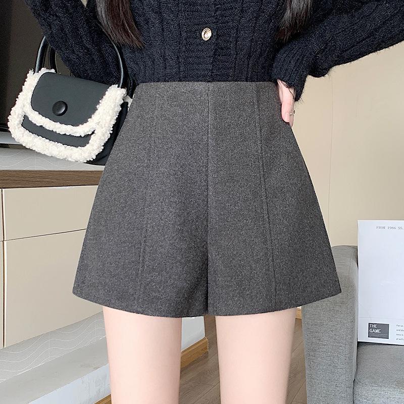 

Зимние новые шерстяные повседневные шорты женские с высокой талией и тонкие широкие брюки, сапоги A-word XL серый