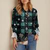 Skjortebluse for kvinner Juletrykkknapp Langermet Casual Basic skjortekrage Vanlig topp