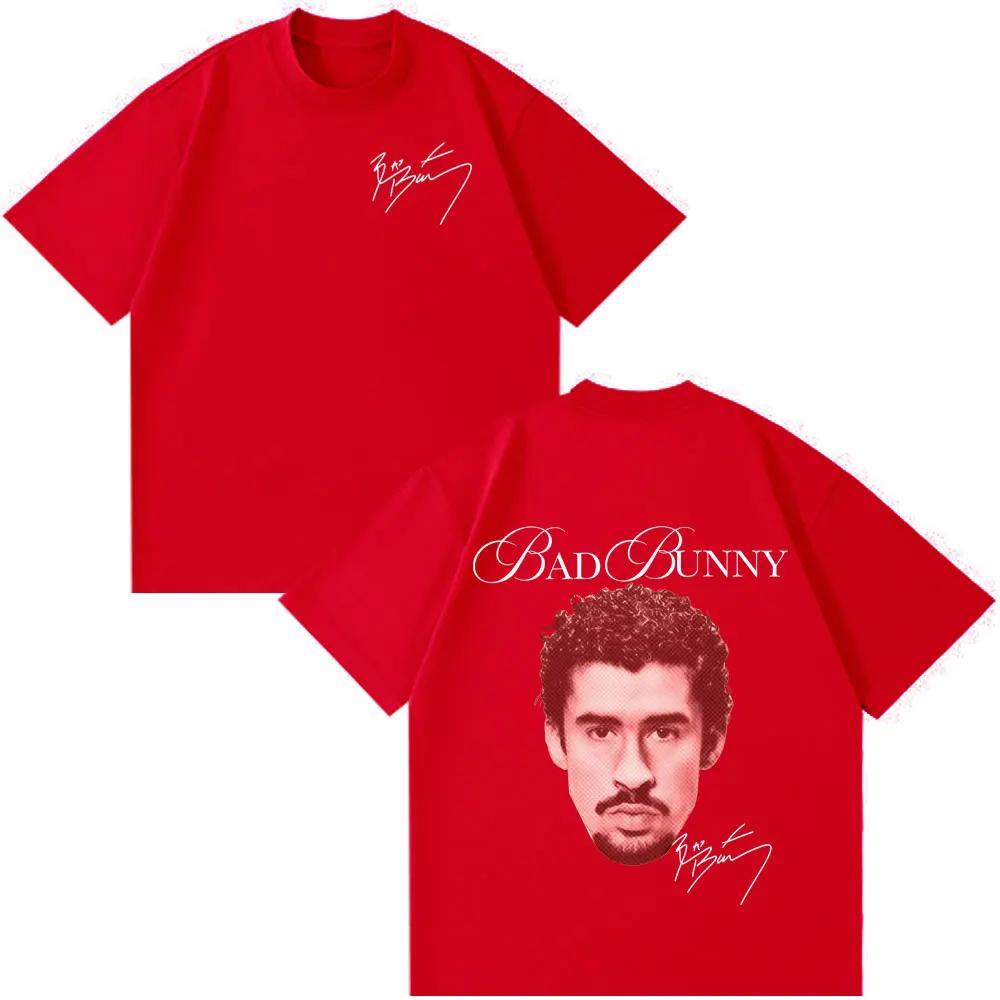 Sänger Bad Bunny Vintage Print T-Shirt Herren Damen Mode Lässige T-Shirts Kurzarm Locker Baumwolle Übergroße T-Shirts Streetwear