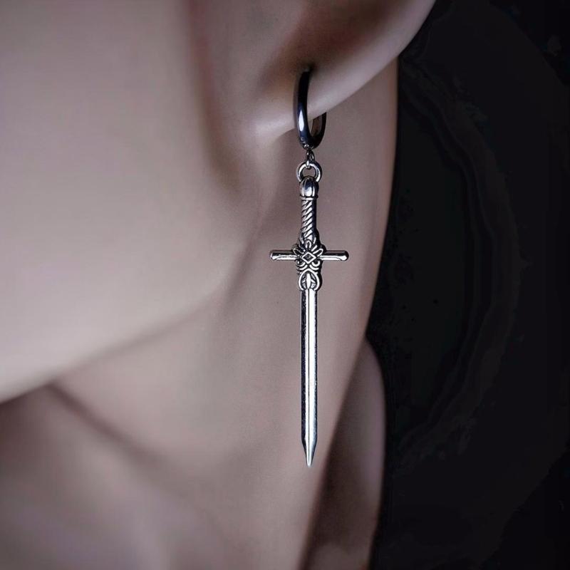 Comfortable Silver Swords Earrings Crucifix Daggers Shaped Ear Hooks Unique Ear Accessories Trendy Women's Jewelry
