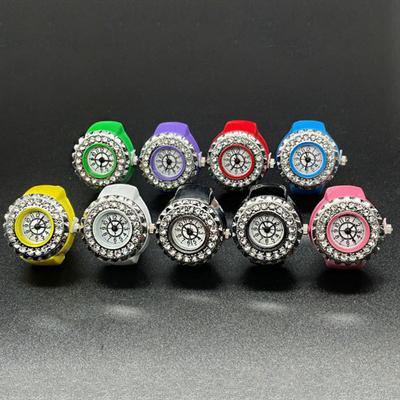Finger Watch Ring Stretchy Hip-hop Casual Round Dial Luxury Men Women Glitter Rhinestone Quartz Watch Ring Party Supplies