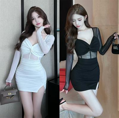 Temperament Stil Sexy Netz Kleid Damen Sommer Design Sinn Spleiß Slim Fit Schlanke Hüfte Rock