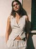 Old Qian Feng Pure Linen Vest Short Vacation Casual Sleeveless Top Summer Lace-up Vest Commuter Linen Vest