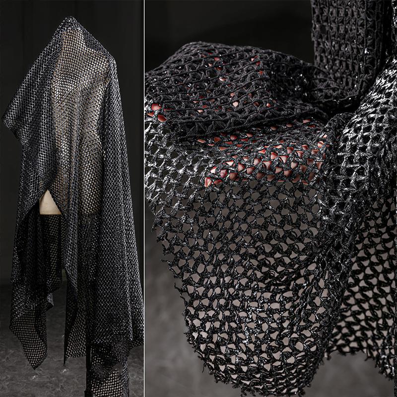 

Metallic Interwoven Mesh Knit Fabric Shiny 3D Texture Fashion Designer Fabric For Diy Blouse Sweater Shawl Stage Background 50x150cm