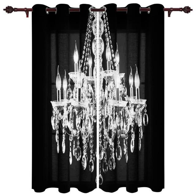 Black And White Chandelier Curtains for Bedroom Kids Room Living Room Window Curtain Luxury Curtains for Kitchen