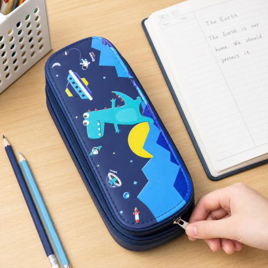 Astronaut Pencil Case for Kids Large Capacity Space Theme Pencil Pouch with Rocket Print Waterproof Thick Canvas Stationery Bag for Boys Girls
