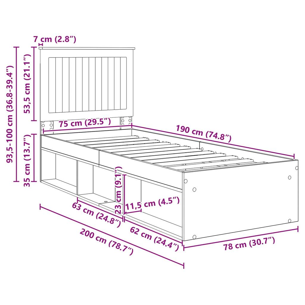 Bed Frame Smoked Oak 75 X 190 Cm Solid Pine Wood