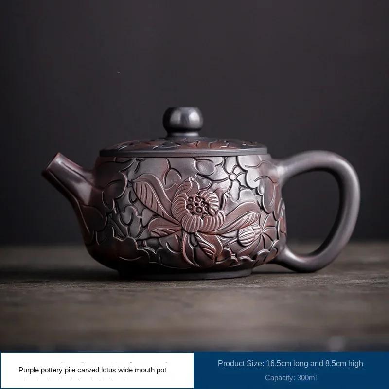

Jianshui Purple Pottery Teapot Heap Carving Xianglong Pot Kung Fu Tea Set Purple Clay Pot Deep Carving Tea Making Tea Kettle