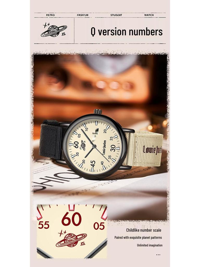Louis Juren Retro Herren-Quarz-Uhr für Teenager und Studenten
