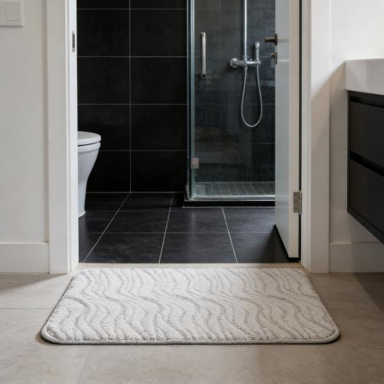 Absorbent Bathroom Rug Soft Bath Mat with Anti-Slip Bottom Plush Wavy Texture Rug