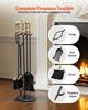 Fireplace Tool Set, 5 PCS Fire Tool Set and Holder with Five-Prong Stand, Tongs, Ash Shovel, Brush, Fire Place Poker, Wrought Iron Fireplace