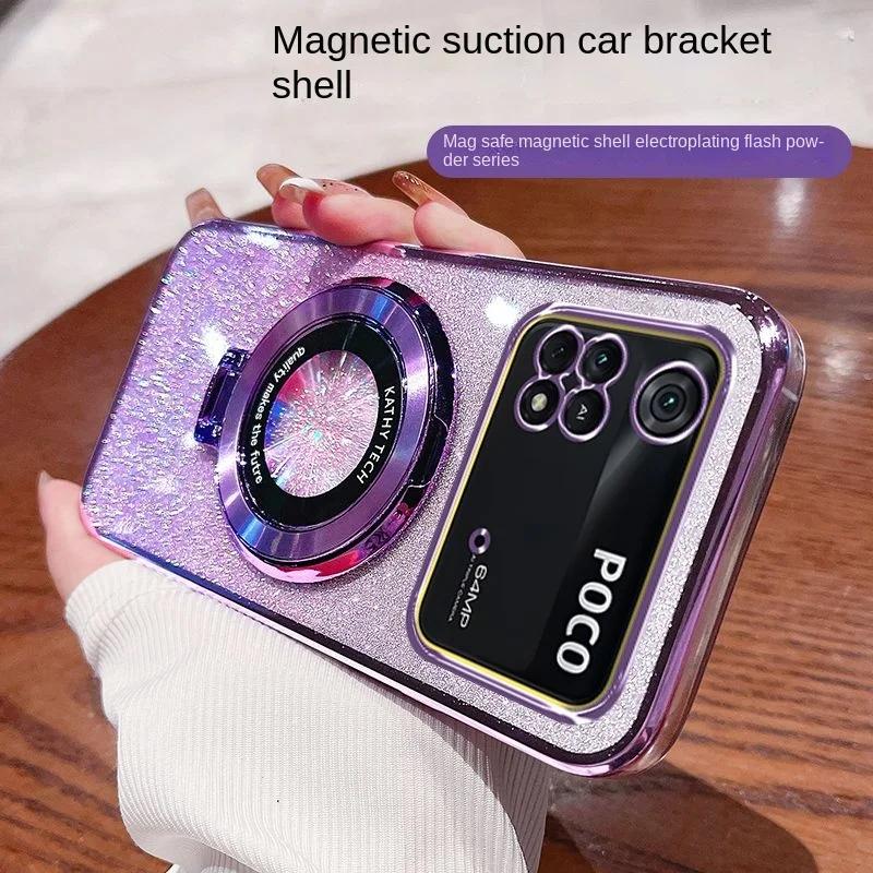 For Xiaomi POCO X5 X4 X3 Pro Case Soft Bling Glitter Ring Magnetic Slim Protective Back Cover Case For Xiaomi POCO M4 Pro X4 GT