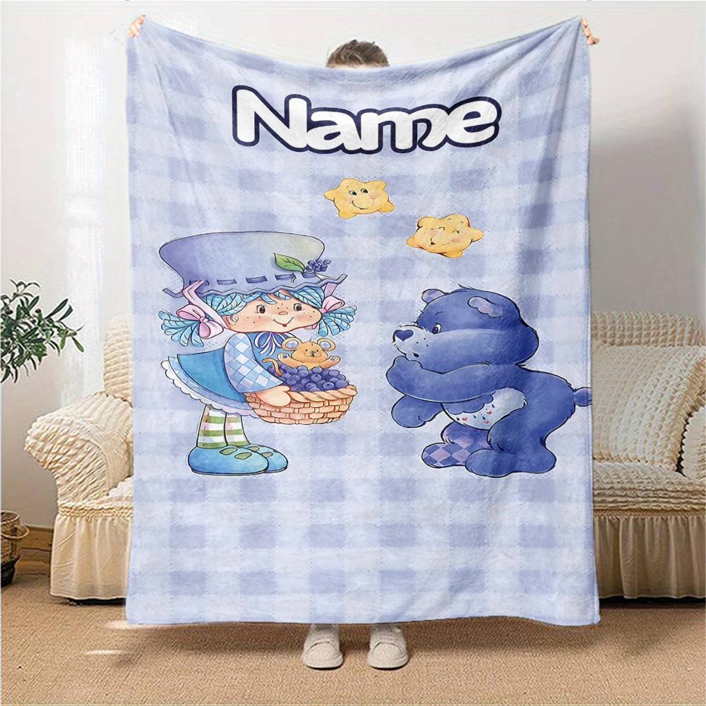 Manta de Fiesta Aventura en el Jardín de Tarta de Fresa con Nombre Personalizado Para Sofá Cama Manta de Felpa Acogedora Suave y Esponjosa Mantas Súper Suaves y Cálidas Para Otoño e Invierno 09