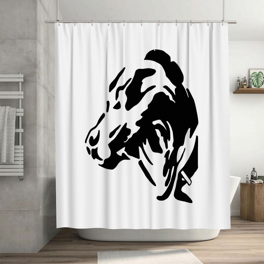 Unique Black Wolf Silhouette Shower Curtain Set Modern Forest Animal Pattern Bathroom Decor Waterproof Washable Liner Included