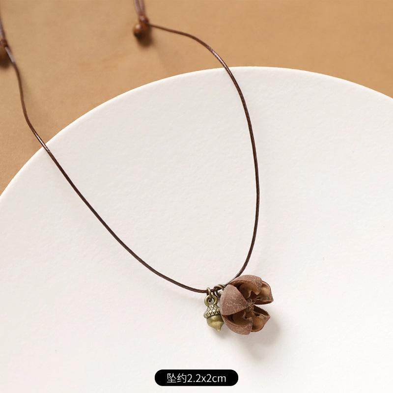 Female Acorn Pendant - Simple Long Sleeve Sweater Chain - Retro Knitted Necklace Accessory