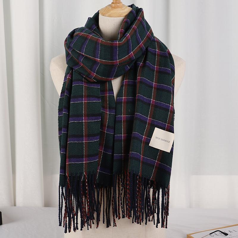 Plaid Long Scarf Winter Warm Cashmere Women Pashmina Foulard Bandana Scarves Female Luxury Hijab Tassel Shawl Wraps  Pareo