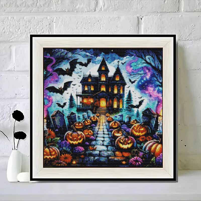 DIY Diamond Art Painting Kit Halloween Haunted House Pumpkin Bats Pattern Full Drill Canvas Creative Handmade Craft Gift for Adults