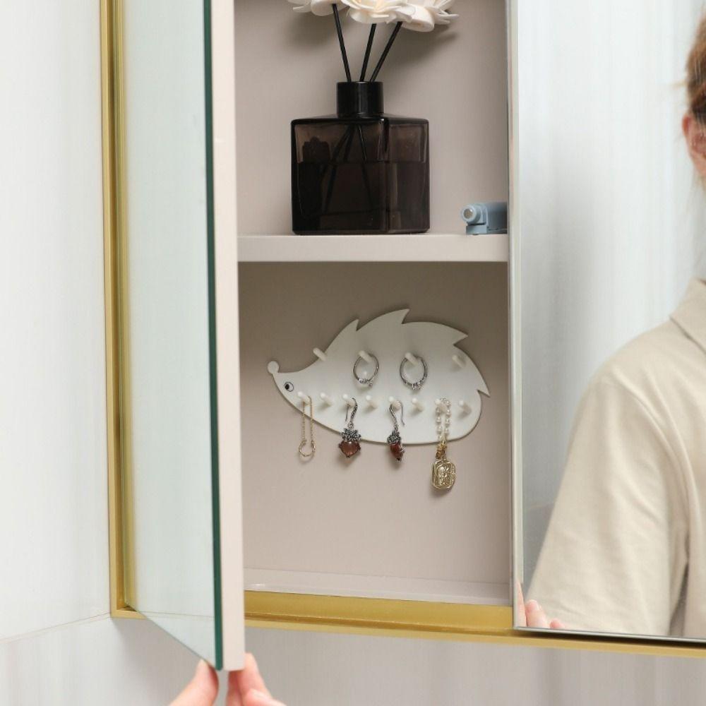 2Pcs Wall Mounted Hedgehog Jewelry Hook Dual Layer Sticky Hook  Necklace Chains Storage